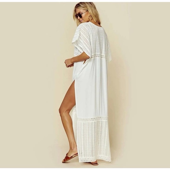 NEW Brand Boho White Caftan Beach Swim Coverup Maxi Dress{white with Sid… - Picture 2 of 4